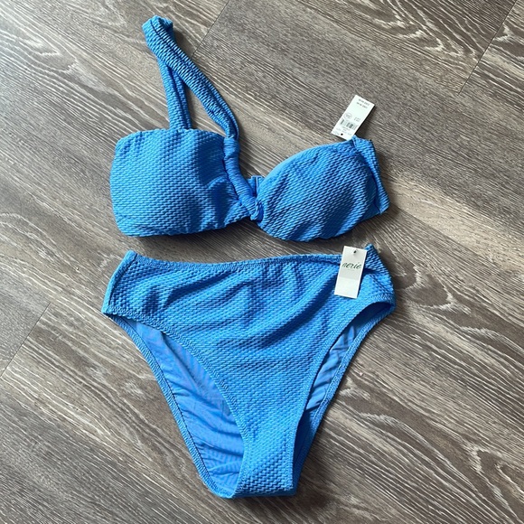 aerie Other - aerie jacquard one shoulder bandeau bikini top and bottom